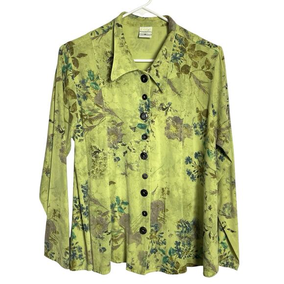 Vintage CMC by Color Me Cotton Blouse Top Womens M Green Floral A Line USA - Picture 1 of 7